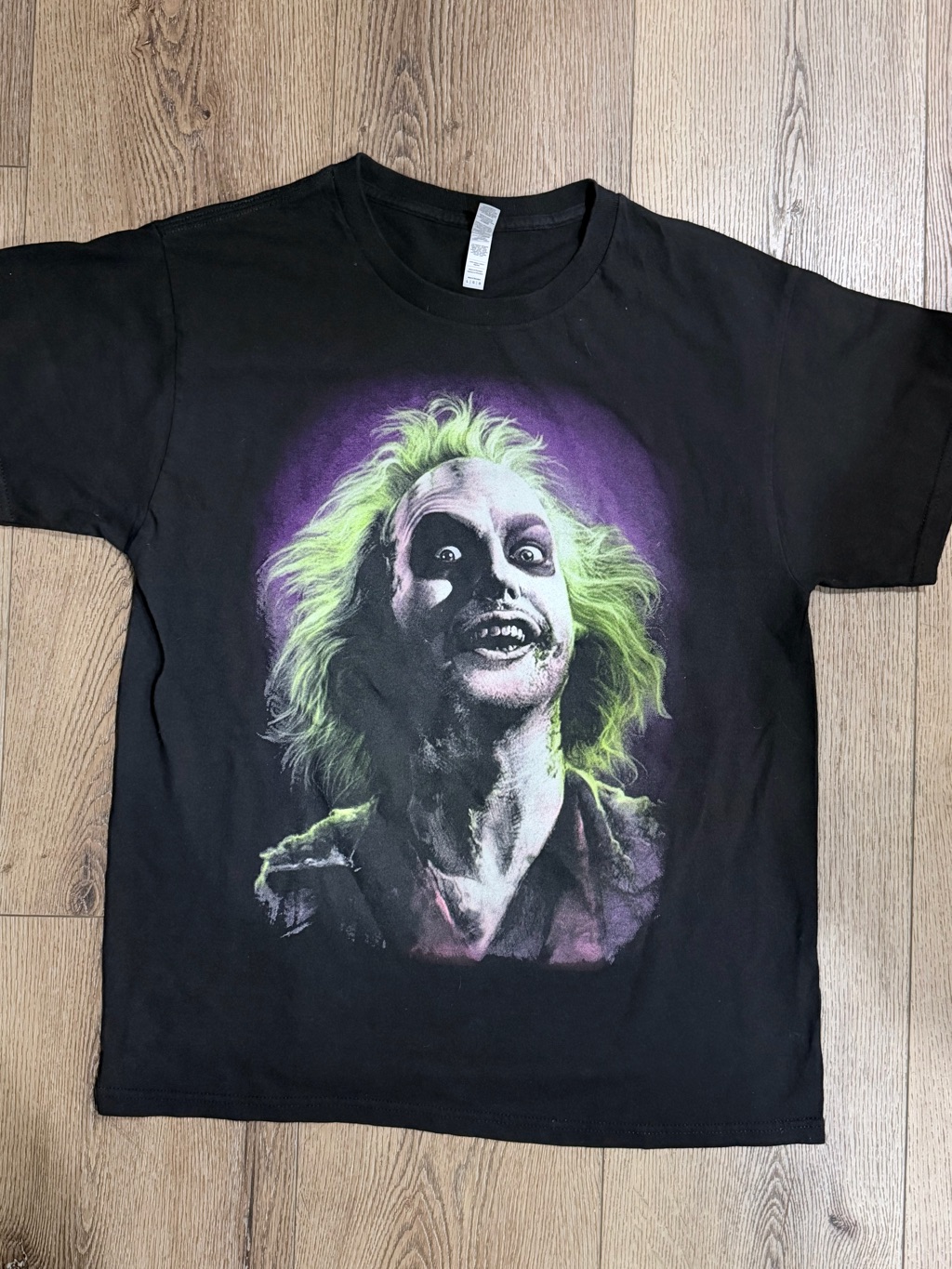 Alstyle Black Shortsleeve Tee With Neon Green And Purple Portrait Graphic